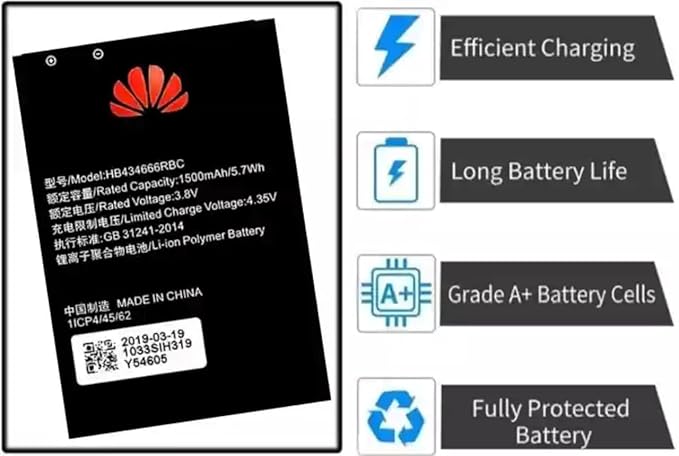 High Quality Original "HB434666RBC" Battery Compatible for Huawei Airtel 4G Hotspot Wireless Router, Huawei Vodafone Hotspot Router R216, E5573, E5573s-32, E5573s-320 *1500 mAh* *OK TESTED**QC PASSED*