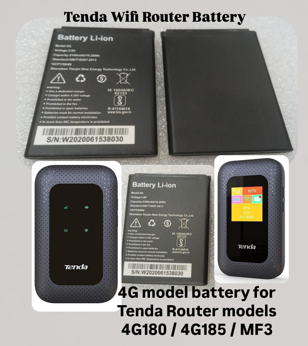 High Quality Original "4G" *2100mAh* Battery Compatible for Tenda 4g LTE Router (4G180/4G185), Tenda MF3 *2100mAh* Battery with Replacement Warranty. *QC PASSED**OK TESTED*