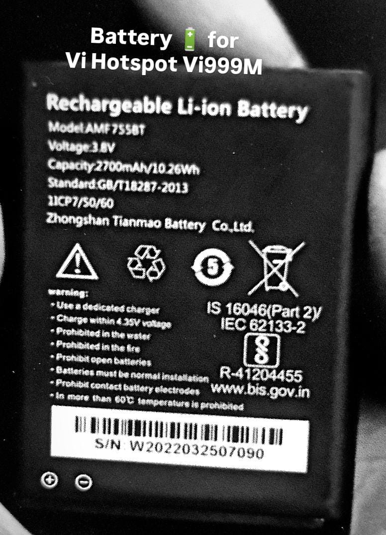 High Quality Original "AMF-755BT" Battery Compatible for Vi Wifi Hotspot Device (Vi999M) *2700 mAh* Capacity with Replacement Warranty *QC PASSED**OK TESTED*