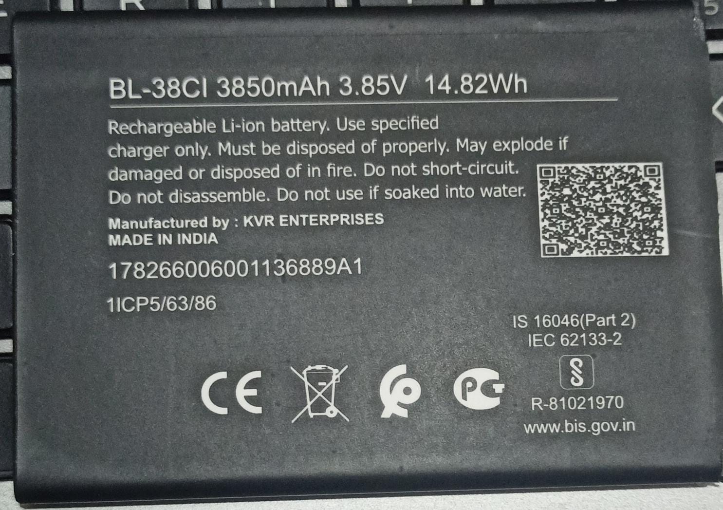 High Quality Original "BL-38CI" Mobile Battery Compatible for Nokia C12 Pro '3850 mAh' *OK TESTED**QC PASSED*