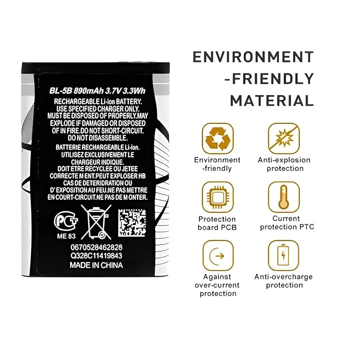 High Quality Original "BL-5B" 890 mAh Mobile Battery Compatible for Nokia ST-1 and other Nokia Keypad Models with Replacement Warranty *QC PASSED**OK TESTED*