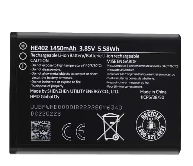 High Quality Original "HE-402" *1450mAh*Battery Compatible for Nokia 5710 XpressAudio / 2760 Flip/ Nokia 2780 Flip, AT&T Cingular Flex 4G LTE Flip Phone ATTEA2111012780 *OK TESTED**QC PASSED*