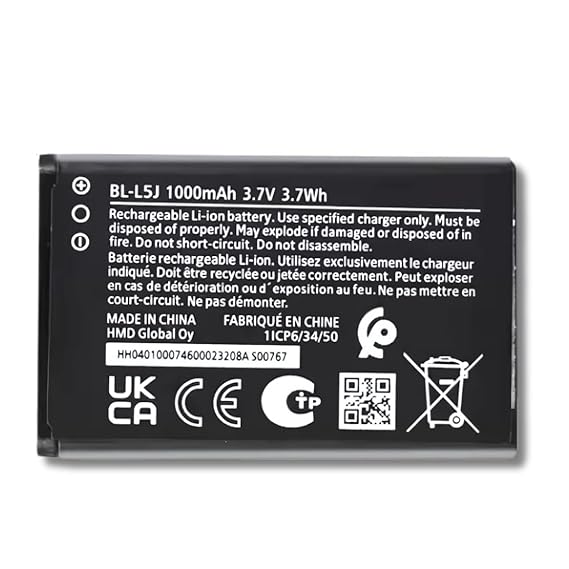 High Quality Original "BL-L5J" 1000mAh Battery Compatible for Nokia 110 DS (2023) (Dual Sim) with Replacement Warranty **1000 mAh** *QC PASSED**OK TESTED*