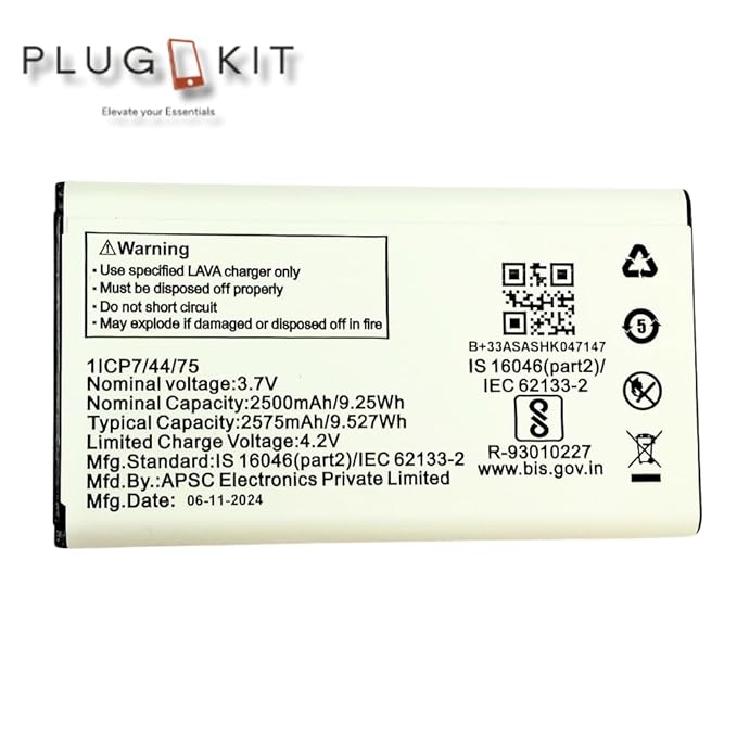 High Quality Original "LBI02500033+" 2575 mAh Battery Compatible for Lava A7 Torch, Lava Gem (2025), Gem Power, Lava A3 Power * 2575mAh* with Replacement Warranty **QC PASSED**OK TESTED*