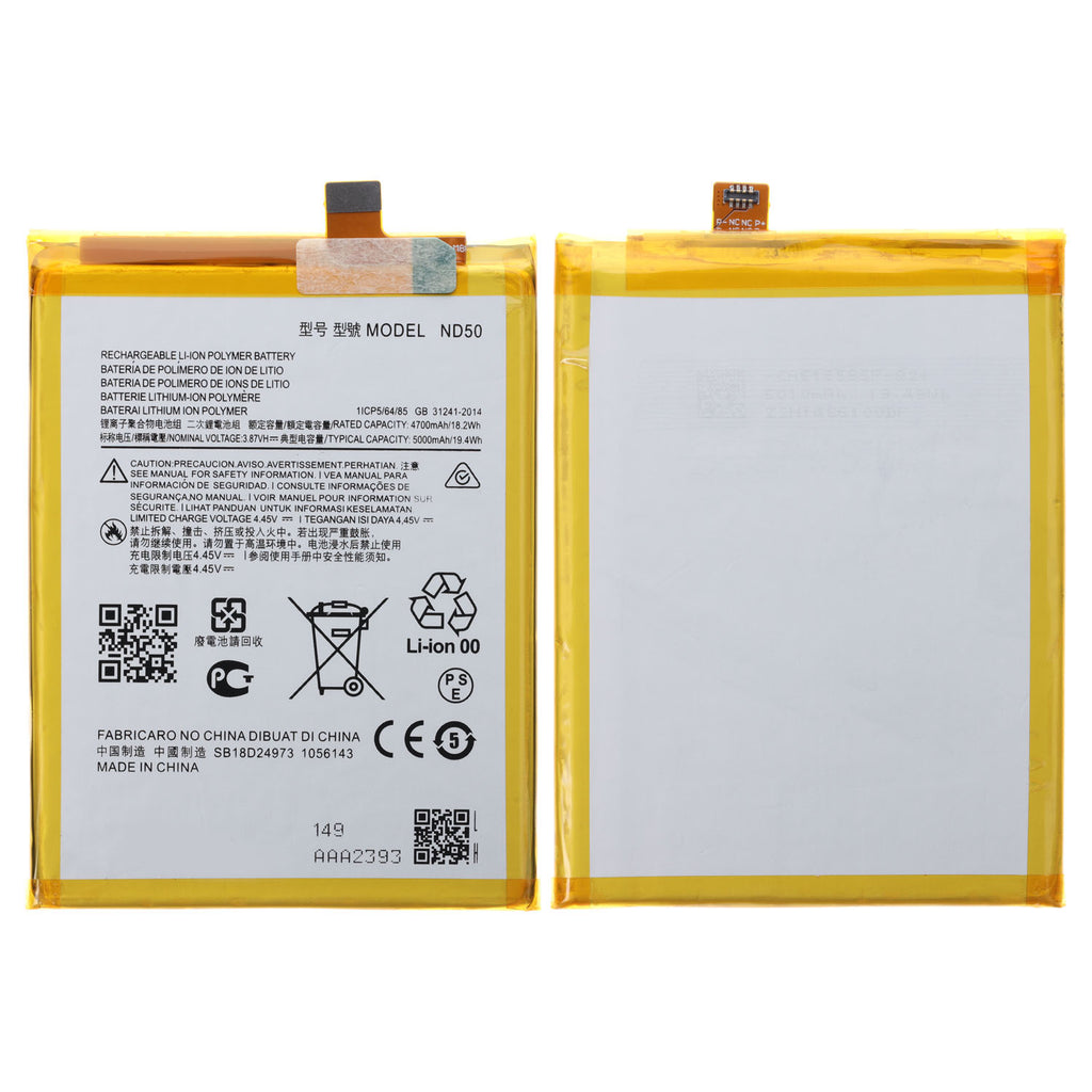 High Quality Original "ND50" Battery Compatible for Motorola Moto G31 (Model XT2173-3) Moto G42 (Model XT2233-2) Moto G62 5G (Model XT2223-1) *5000mAh* Capacity with Replacement Warranty** *QC PASSED**OK TESTED*